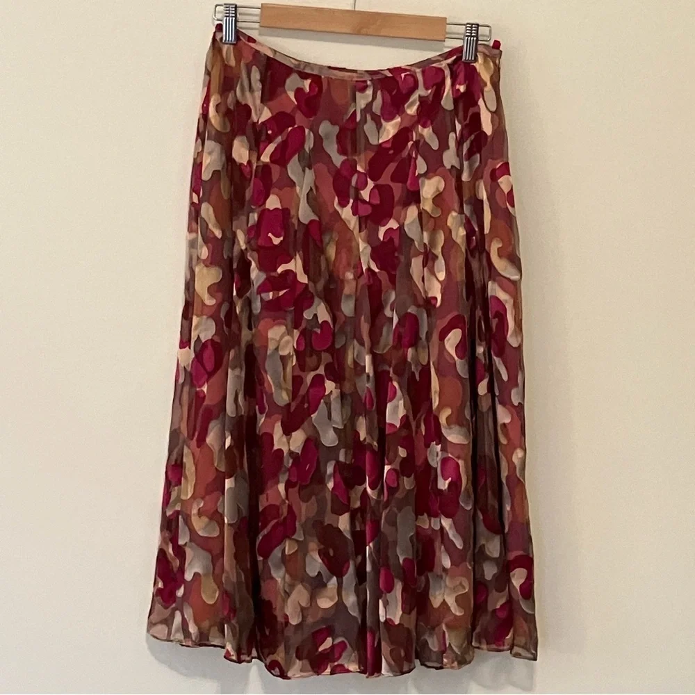 Jones New York Floral Pleated Midi Skirt 6P Pink Floral Layered Burnout Fairy
